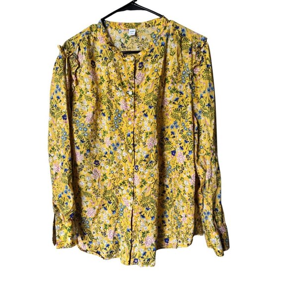 Old Navy Women's Yellow Floral Long Sleeve Lightweight Top - Picture 2 of 8